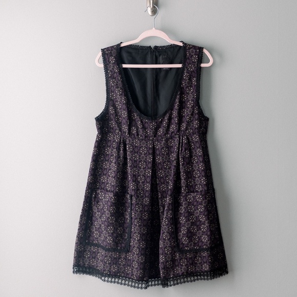 Anna Sui - Brocade - Black Purple Lace Dress - Grunge Vintage Designer - Size 10 - Picture 1 of 10